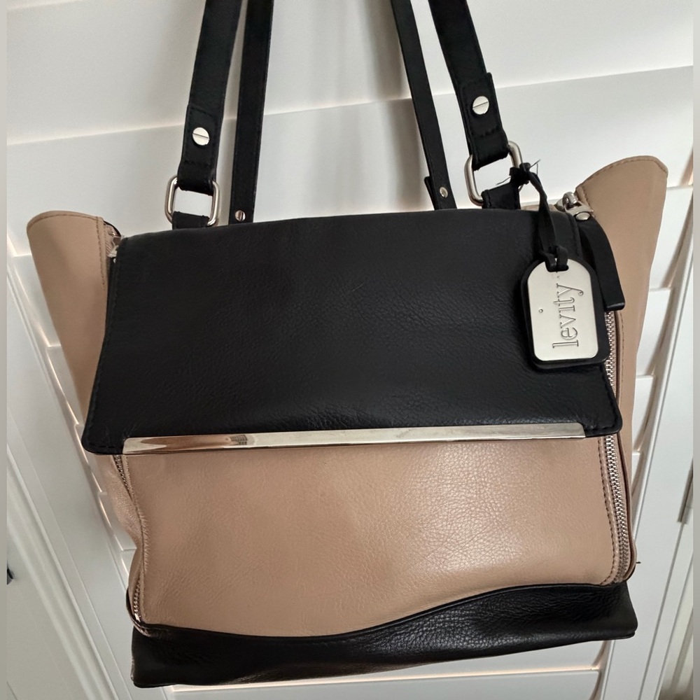 levity Black and Beige Two-Tone Shoulder Bag